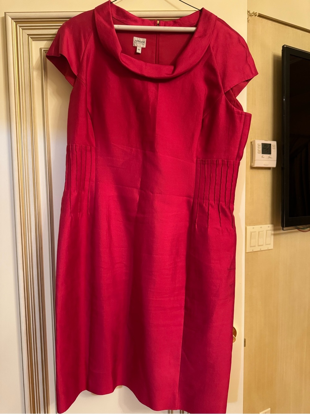 Armani Collezioni Fuchsia Cowl-Neck Cap-Sleeve Midi Dress